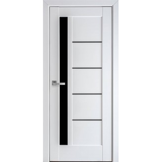 Двери межкомнатные Грета белый матовый с черным стеклом