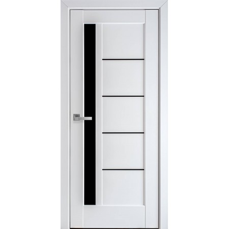 Двери межкомнатные Грета белый матовый с черным стеклом