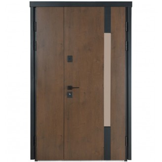 Вхідні двері в будинок модель 1200 705/428 колір дуб бронза/ вулична горіх натуральний
