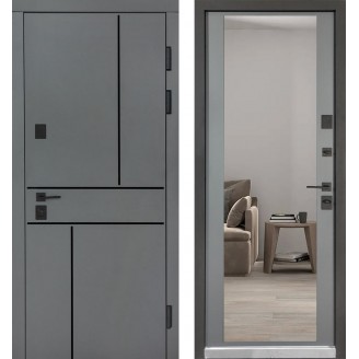 Вхідні двері в квартиру модель 557/607 тоноване дзеркало колір попелястий металик/ сірий шифер