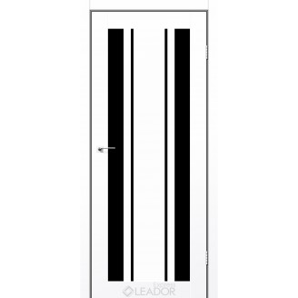 Дверное полотно CALABRIA 600 х 2000, Белый мат, Черное стекло