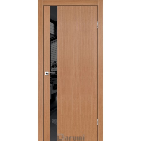 Дверне полотно Plato Line PTL - 04 Колір Дуб натуральний Lacobel чорний - алюмін. кромка 80