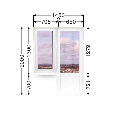 Пластиковая балконная дверь с окном 1450мм х 2000мм